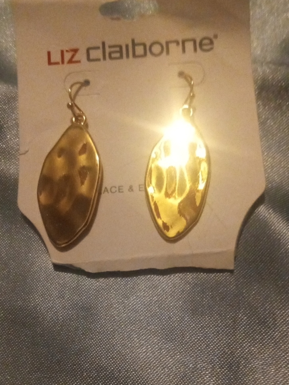 Liz Claiborne Gold Hammered Leaf Dangle Earrings